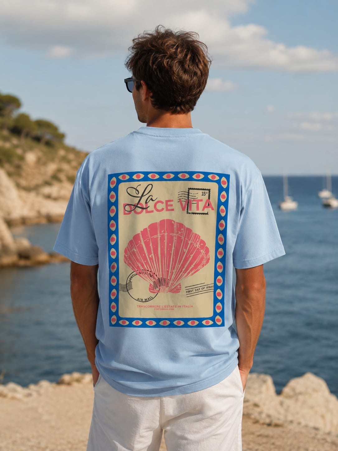 Tee-shirt coquillage bleu